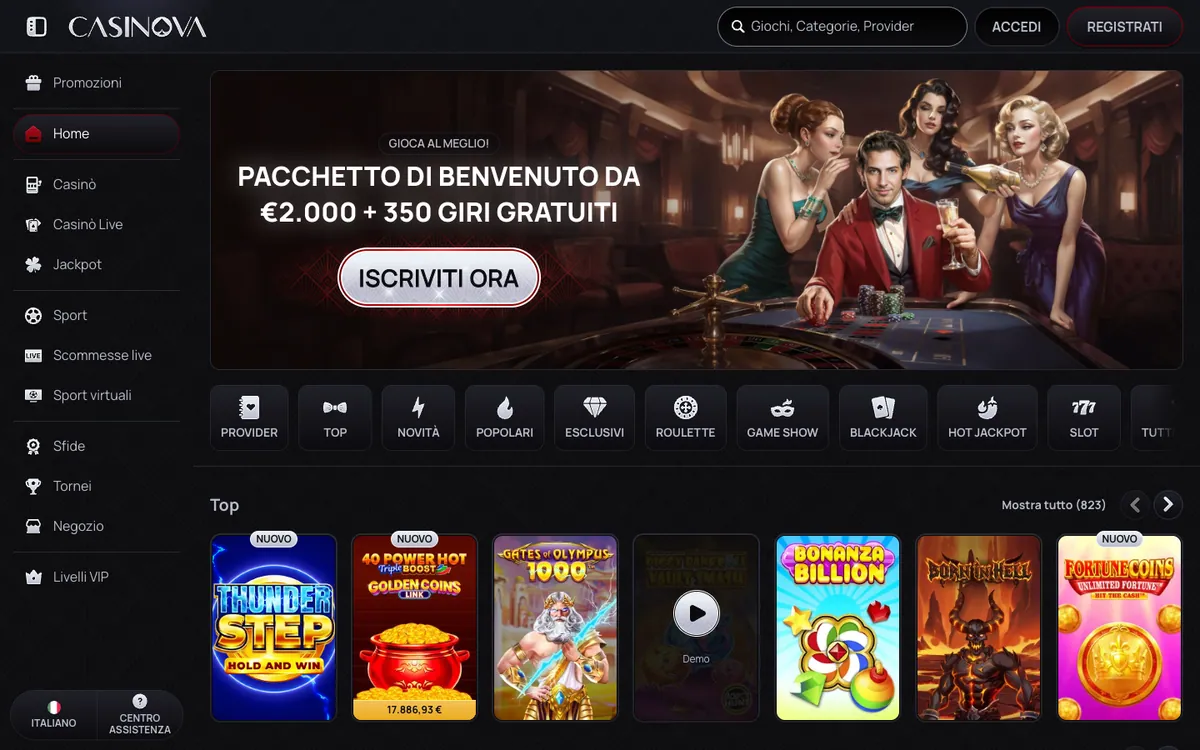 Pagina principale di Casinova, schermata del 5 settembre 2026.
